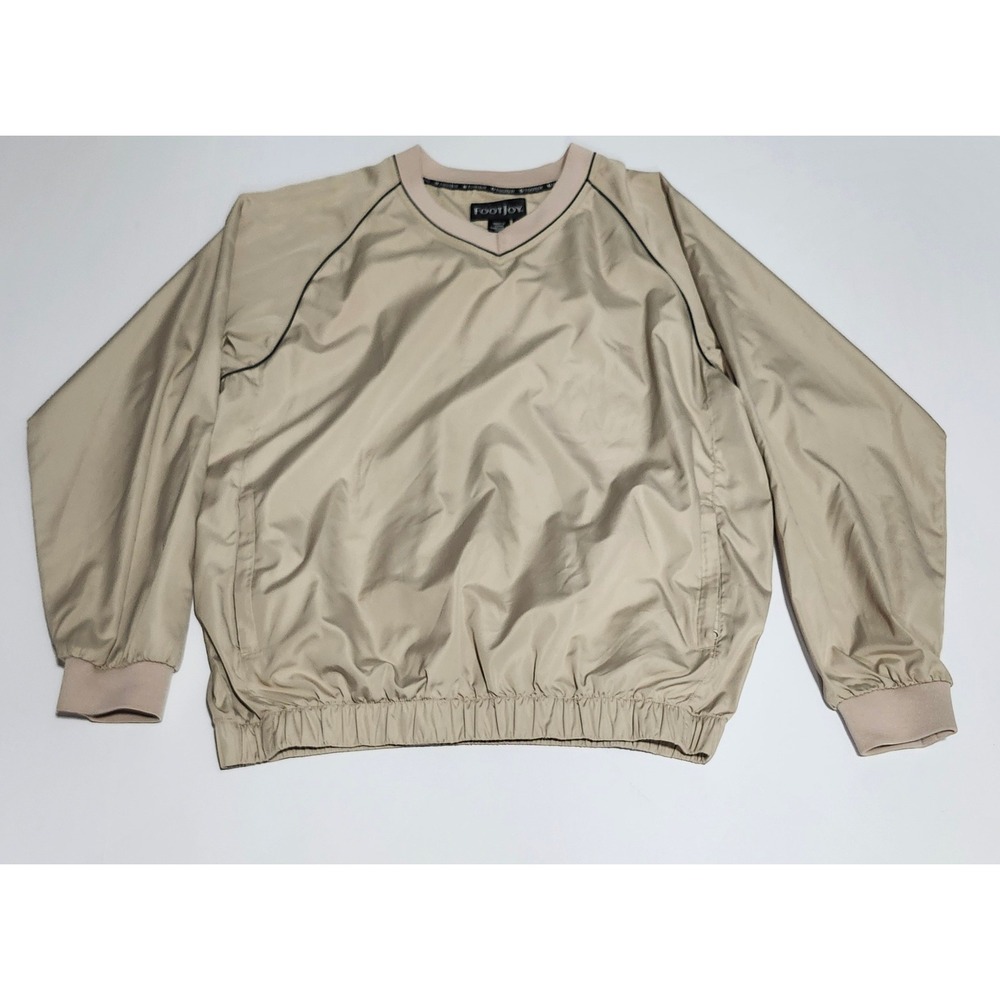 FootJoy Mens Golf Windshirt Tan V Neck Pullover Windbreaker Jacket Size M